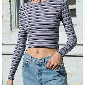 Brandy Melville Striped Cropped Long Sleeve Tee